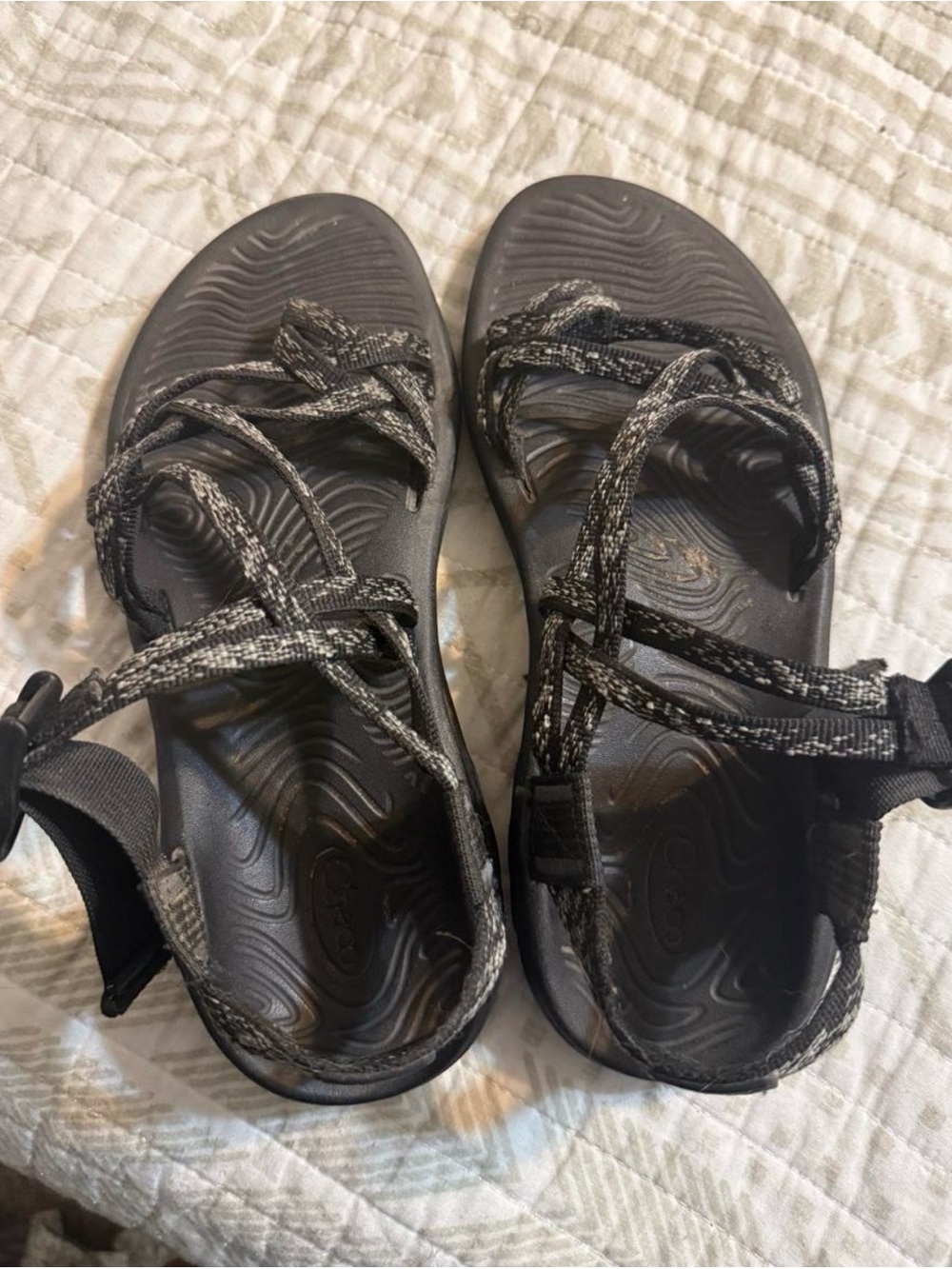 Chaco Women's Black and Gray Patterned Sport Sandals